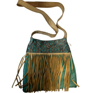 Kristin Vintage "Kowgirl Glitz" Crossbody Shoulder Bag  Leather Fringed